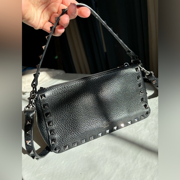 Black leather with silver studs Valentino purse with detachable longer strap! - Picture 10 of 13
